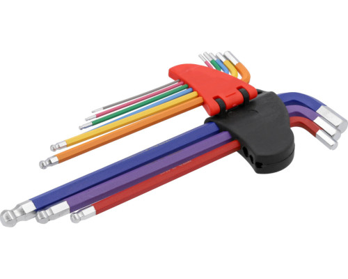 Ключі шестигранні з кулястими наконечниками YATO М1.5-10 мм, Г-подібні, 2-стор, l= 97- 225 мм, 9 шт