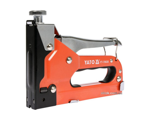 Степлер з регулятором сили YATO Скоби:(пряма 4-14х11,3мм;півкр 10-12х6,3мм) Цвях-10-14x2 t= 1.2мм[6]