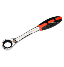 Ключ накидний, вигнутий з тріщаткою YATO: М19, HRC 42-48, Cr-V, з прогумованою ергономічною ручкою