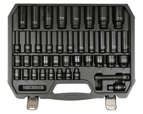 Головки торцеві ударні YATO: квадрат- 1/2", хромомолібденові, 40 шт. [2/48]