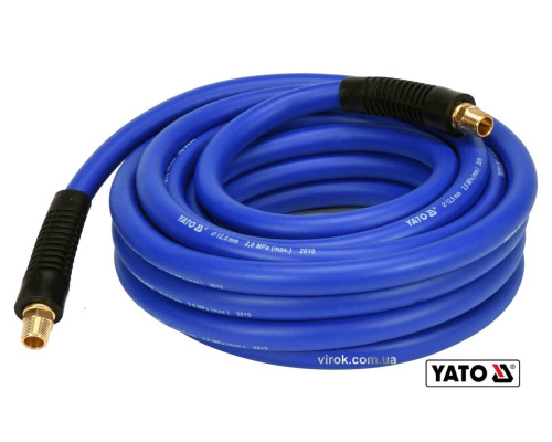 Шланг пневматичний гібридний (ПВХ+БНК) YATO: Ø12.5мм x10м, Ø=3/8", тиск ≤ 2 MPa, різьбов. з'єдн.[10]