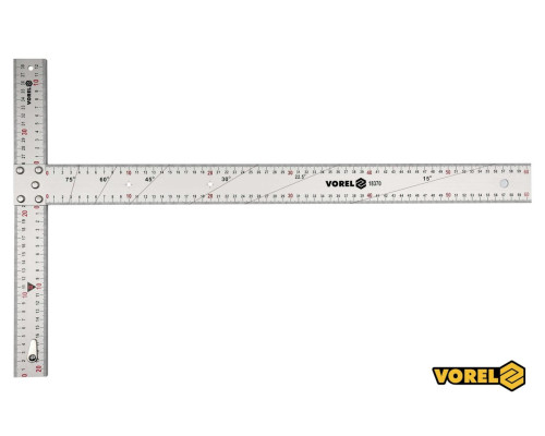 Кутник алюмінієвий VOREL : 600 х 390 мм, з розмітками кутів 15-75° [2/10]