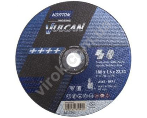Диск відрізний по металу і нержав. сталі тм "NORTON VULCAN"; Ø= 180х22,2 мм, t= 1,6 мм