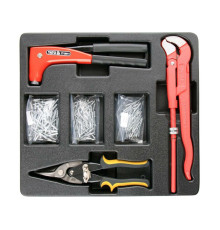 Вклад до інструментальної шафи YATO; ключ трубний- 1", ножиці до бляхи- 250 мм, заклепник і заклепки