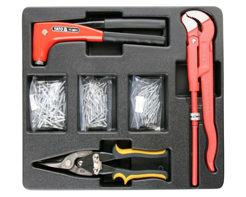 Вклад до інструментальної шафи YATO; ключ трубний- 1", ножиці до бляхи- 250 мм, заклепник і заклепки