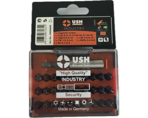 Набір насадок викруткових USH Industry : 1/4" з тримачем, Torx, HEX, Spaner, Try-wing. Torq, 31 ел