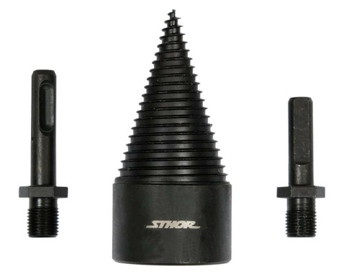 Свердло конічне для розколювання дерева VOREL, Ø= 45 мм h=95 мм з 2 шпинделями (SDS+ і 3-кутний) [4]