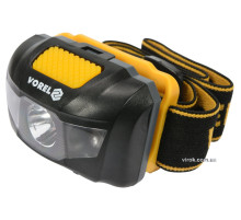 Ліхтар на чоло світлодіодний VOREL; 2 режими (1+2 LED), 1 Вт, 100 lm, живл/- 3 ААА батарейки [12/48]