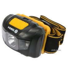Ліхтар на чоло світлодіодний VOREL; 2 режими (1+2 LED), 1 Вт, 100 lm, живл/- 3 ААА батарейки [12/48]
