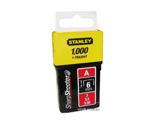 Скоба для степлера STANLEY "Light Duty" тип "А", h= 6 мм, 1000 шт.