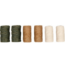 Шнурки джутові-бавовняні FLO, 6 рул., різнокольорові, 1/ 1/ 1,5 мм х 80/ 40/ 40 м [36/144]