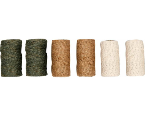 Шнурки джутовые-хлопчатобумажные FLO, 6 рул., разноцветные, 1/1/1,5 мм х 80/40/40 м [36/144]