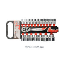 Набір головок торцевих YATO : квадрат 1/2", М8-32 мм, L= 38 мм, з тріщаткою. 19 шт. [3/6/216]