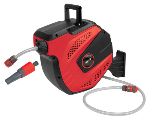 Шланг водяний ПВХ на автозмот котушці YATO з сполучн муфтами 1/2",Ø=11.5мм,тиск-8 Bar,l=15м+наконечн