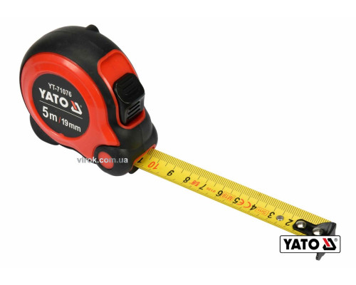 Рулетка YATO : L= 5м x 19мм, со стальной лентой, нейлоновым покрытием, двойной блокировкой [12/96]