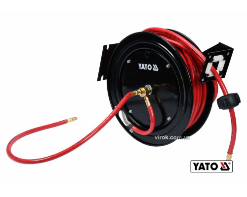 Шланг пневматичний ПВХ на котушці YATO з швидкоз'єдн. наконеч-ми 1/4" Ø=9.5мм, тиск- 20Bar, l=15м