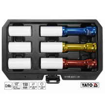 Головки торцеві ударні YATO: квадрат- 1/2", М17,19,21мм l=150мм, Cr-Mo,  для алюм. дисків 6 Од. [10]