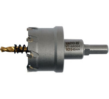 Сверло коронка по металлу TCT YATO: Ø45 x 103 мм, толщ. до 25мм, с направляющим, 6-гран. хвост 3/8" [6]