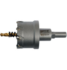 Сверло коронка по металлу TCT YATO: Ø45 x 103 мм, толщ. до 25мм, с направляющим, 6-гран. хвост 3/8" [6]