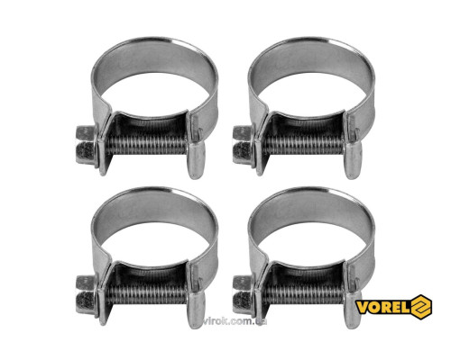 Хомут сталевий, з гвинтовим затискачем W1 VOREL : Ø= 20-22/ 9 мм, оцинкований, 4 шт. [100]