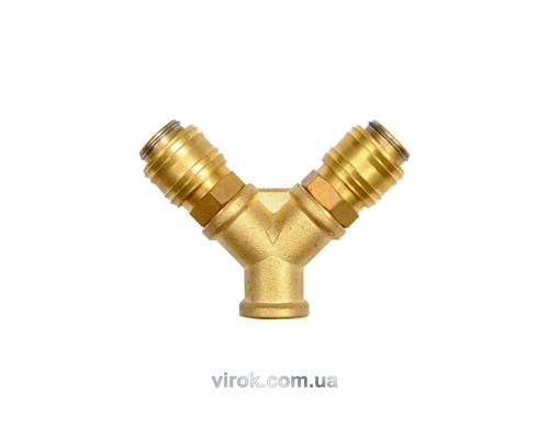 Швидкознімне латунне з'єднання пневматичне YATO, 2-сторон. розгалуження Ø= 1/4" і внутр.Ø= 3/8" [25]