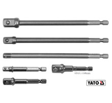 Тримачі-адаптери торцевих головок YATO: квадрат-1/4",3/8",1/2", L=50 і 150мм, HEX-1/4" Cr-V. 6шт[24]