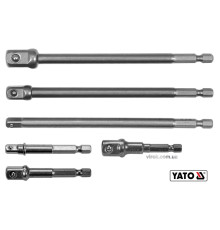 Тримачі-адаптери торцевих головок YATO: квадрат-1/4",3/8",1/2", L=50 і 150мм, HEX-1/4" Cr-V. 6шт[24]