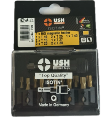 Набір насадок викруткових Isotin USH: 1/4", T10, T15, T20, T25, Т27, T30, T40 магнітн тримач, 12 ел.