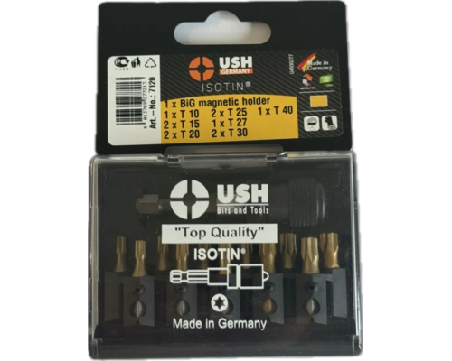 Набір насадок викруткових Isotin USH: 1/4", T10, T15, T20, T25, Т27, T30, T40 магнітн тримач, 12 ел.