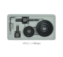 Пили кільцеві по дереву VOREL + свердло. Ø-19-64мм (2 хвостовики), Набір 11шт. В кейсі [12/36]