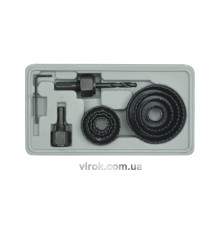 Пили кільцеві по дереву VOREL + свердло. Ø-19-64мм (2 хвостовики), Набір 11шт. В кейсі [12/36]