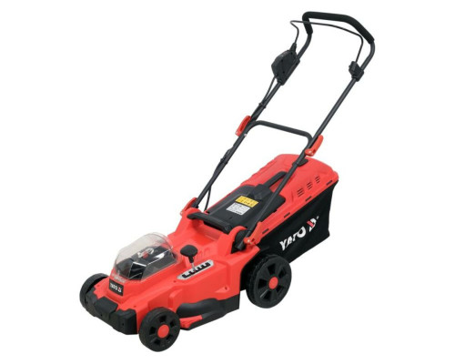 Газонокосарка на 4-х колесах акумул. YATO: 2х Li-Ion 18В, обр діап.Ø=37см h=25-75, ємн 35л (БЕЗ АКУМ