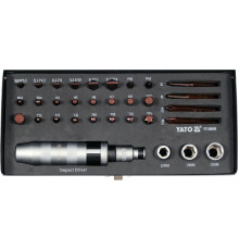 Викрутка реверсивна ударна  YATO L= 168 мм, з викрутковими насадками і головками, 32 елем. в футлярі