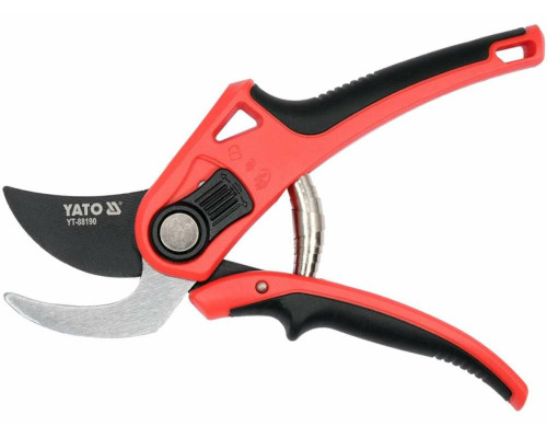 Секатор з округленими лезами YATO: з регуляцією розводу лез до гілок Ø=12 і 20 мм, L= 208 мм [12/48]