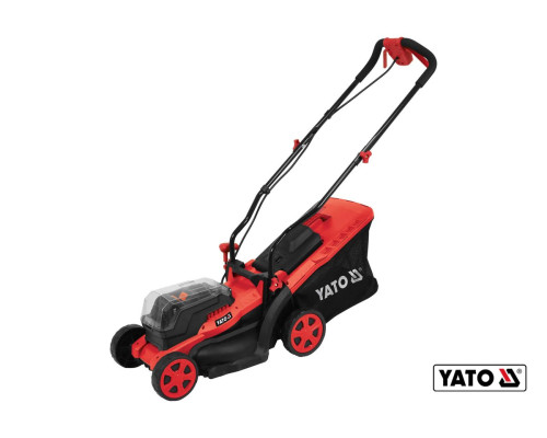 Газонокосарка на 4-х колесах акумул. YATO: 2х Li-Ion 18В 2 Агод, обрізн діап.Ø=34см, ємність 35л [1]