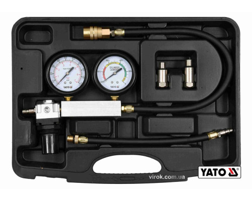 Тестер герметичності циліндрів двигунів YATO : 7 МПа, з обладнанням, 4 шт + кейс [5/80]