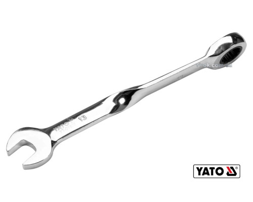 Ключ рожково-накидный, крученый 90° с трещаткой YATO: М=13 x 182 мм, HRC 40-45, Cr-V [25/150]