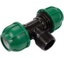 Трійник сполучний водяних пластикових труб 2x 25 мм- зовн. різьб G1" FLO поліпропіл, для тиску 1 MPa