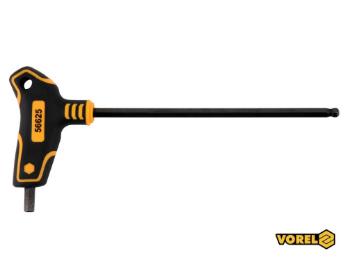Ключ шестигранний з кульковим наконечником VOREL : тип "Т", HEX 6 x 150 x 90 мм, Cr-V 6150 [24/192]