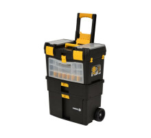 Ящик для инструментов на 2 колесах с ручкой пластиковый VOREL: 3 секции, 46х22х62/84 см, съемн.