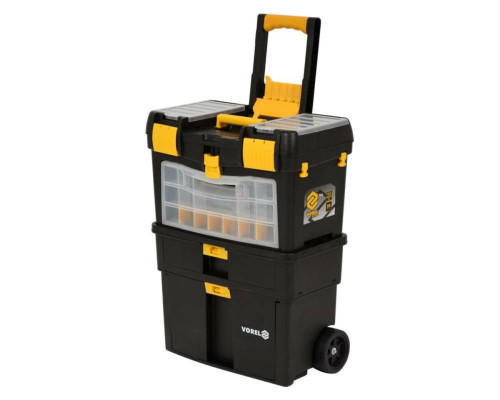 Ящик для інструментів на 2 колесах з ручкою пластиковий VOREL: 3 секції, 46х22х62/84 см, знімн орга