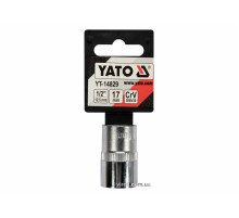 Головка торцева YATO : квадрат 1/2", SPLINE M17 мм, L= 38 мм. CrV [Блістер] [10/200]