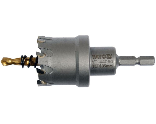 Сверло коронка по металлу TCT YATO: Ø35x103 мм, толщ. до 25мм, с направляющим, 6-гран. хвост 1/4" [10]