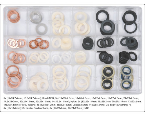 Прокладки для сливных пробок YATO из разных материалов и разных размеров, 120 шт [12]