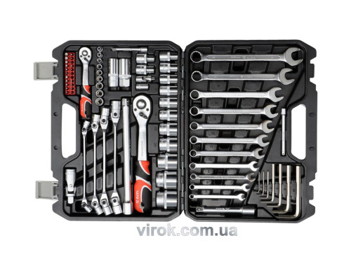 Набор торцевых головок YATO : квадрат 1/2", 1/4" с инструментами. 77 шт. [2]