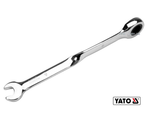 Ключ рожково-накидный, крученый 90° с трещаткой YATO: М=9 x 160 мм, HRC 40-45, Cr-V(DW)
