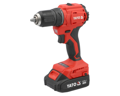 Шуруповерт-дриль безщіт акумуляторний YATO: 2 Li-Ion 18V 2 АГод, KM- 45 Нм, патрон для сверл Ø≤13 мм
