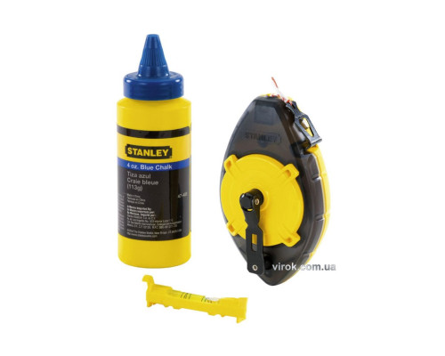 Шнур для разметки STANLEY "PowerWinder", в комплекте, 30м, меловый порошок 45г, Подвесной уровень