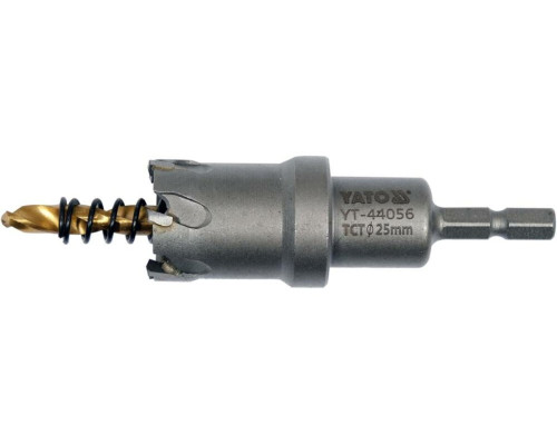 Сверло коронка по металлу TCT YATO: Ø25x103 мм, толщ. до 25мм, с направляющим, 6-гран. хвост 1/4" [10]