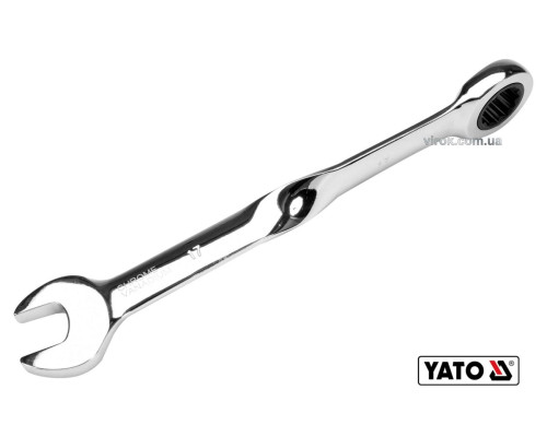 Ключ рожково-накидный, крученый 90° с трещаткой YATO: М=17 x 228 мм, HRC 40-45, Cr-V [20/80]